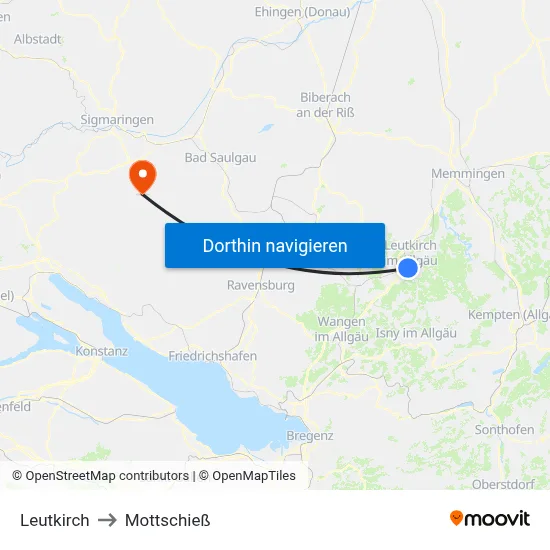Leutkirch to Mottschieß map