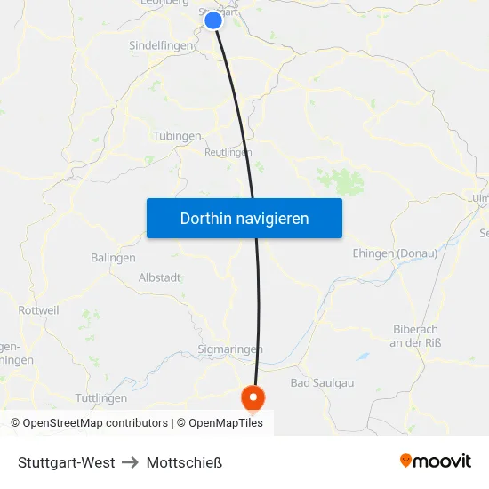Stuttgart-West to Mottschieß map