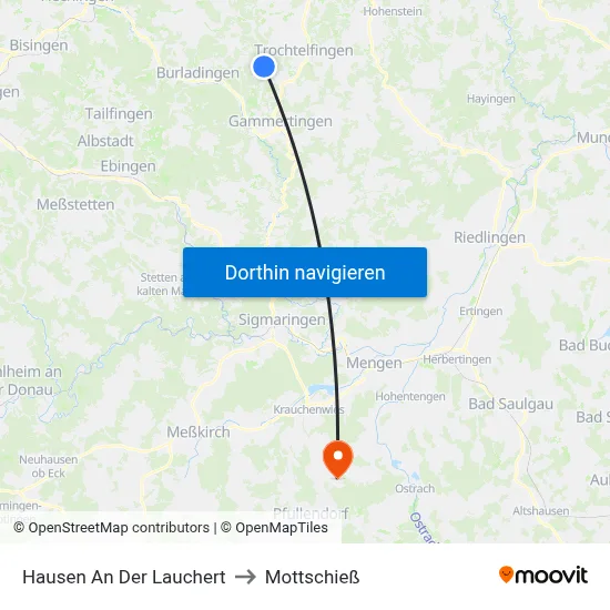Hausen An Der Lauchert to Mottschieß map