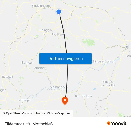 Filderstadt to Mottschieß map