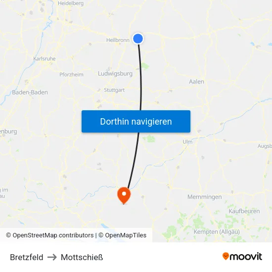 Bretzfeld to Mottschieß map