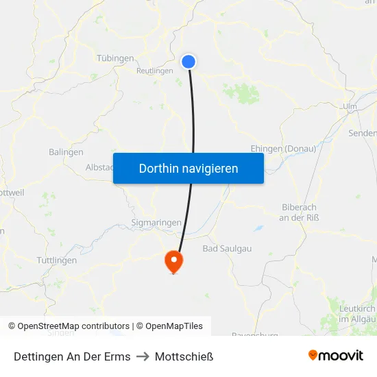 Dettingen An Der Erms to Mottschieß map