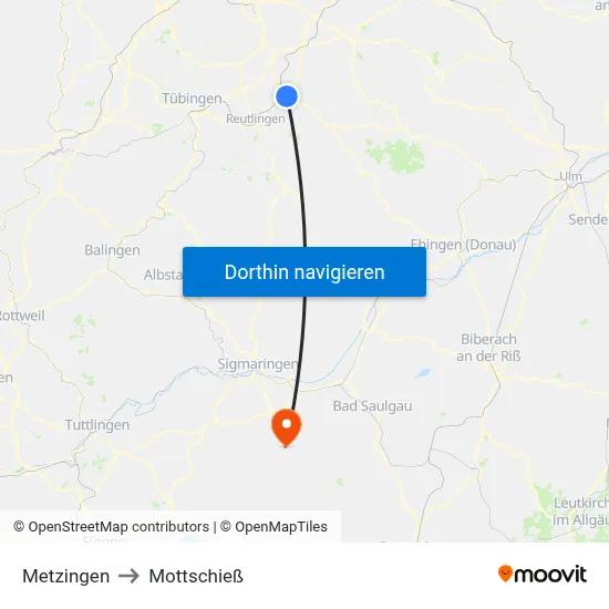 Metzingen to Mottschieß map