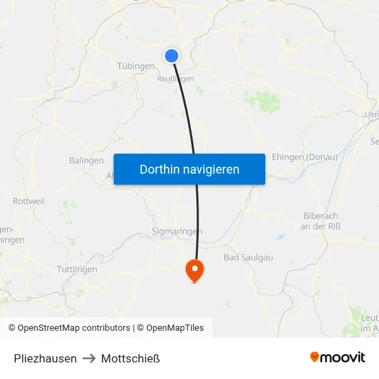 Pliezhausen to Mottschieß map