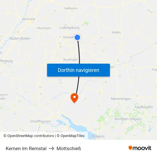 Kernen Im Remstal to Mottschieß map