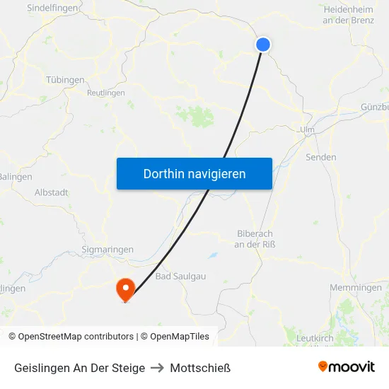 Geislingen An Der Steige to Mottschieß map