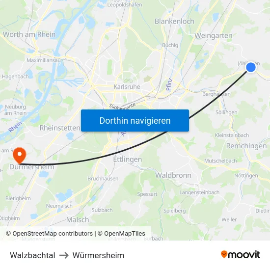 Walzbachtal to Würmersheim map