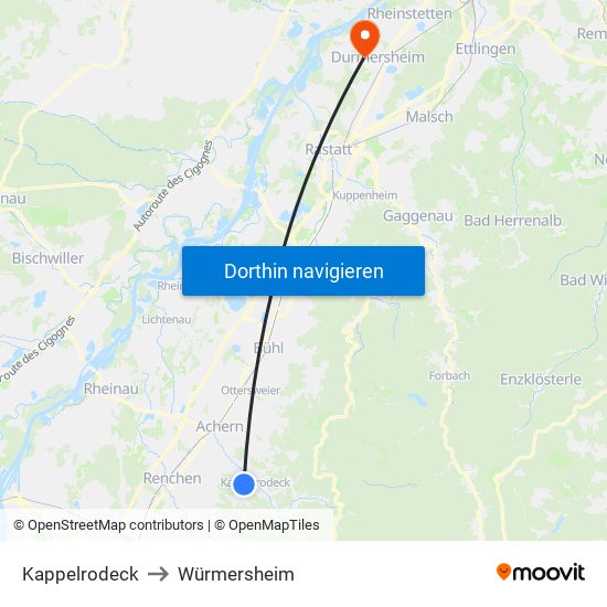 Kappelrodeck to Würmersheim map