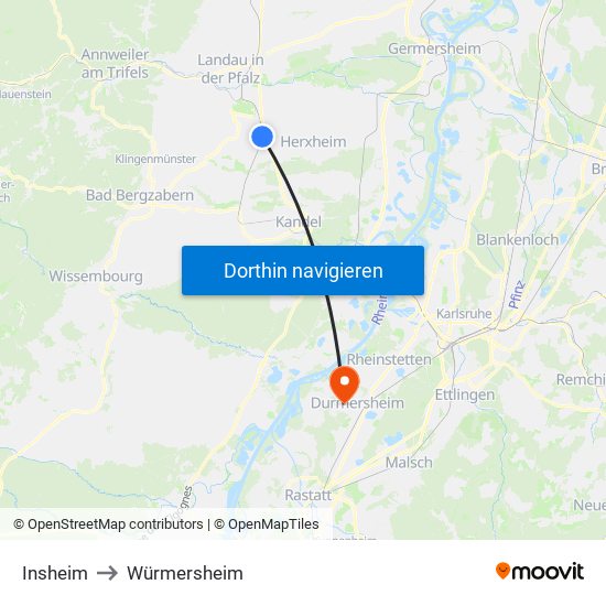 Insheim to Würmersheim map
