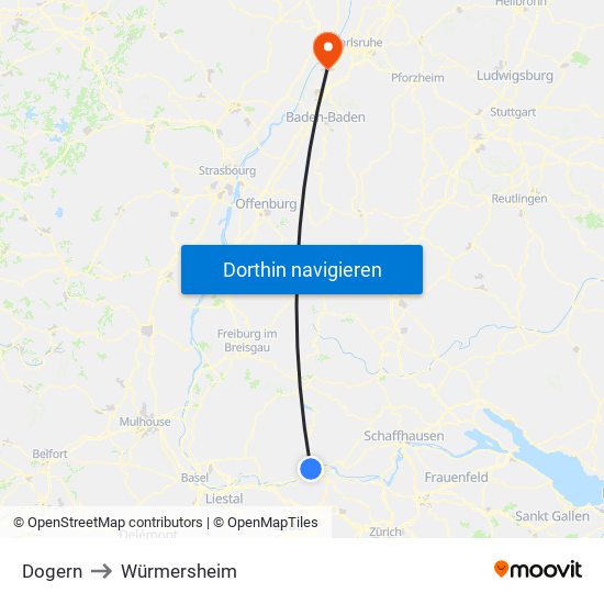 Dogern to Würmersheim map