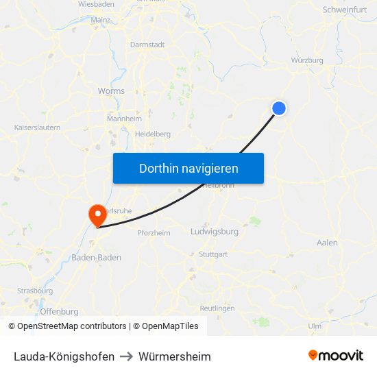 Lauda-Königshofen to Würmersheim map