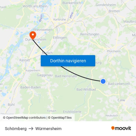 Schömberg to Würmersheim map