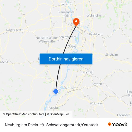 Neuburg am Rhein to Schwetzingerstadt/Oststadt map