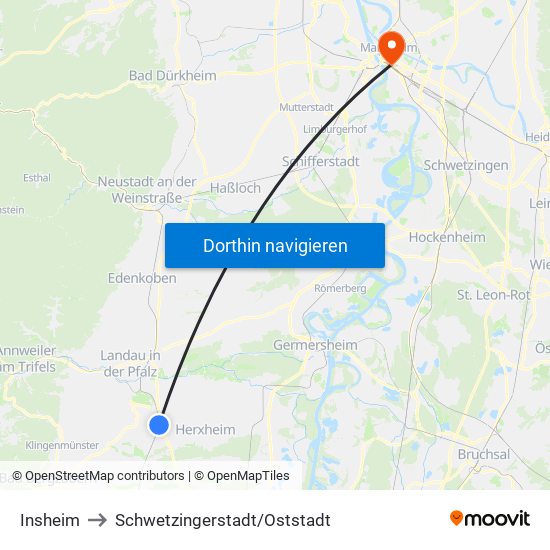 Insheim to Schwetzingerstadt/Oststadt map