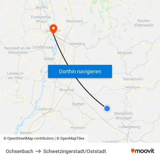 Ochsenbach to Schwetzingerstadt/Oststadt map