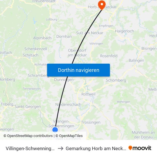 Villingen-Schwenningen to Gemarkung Horb am Neckar map