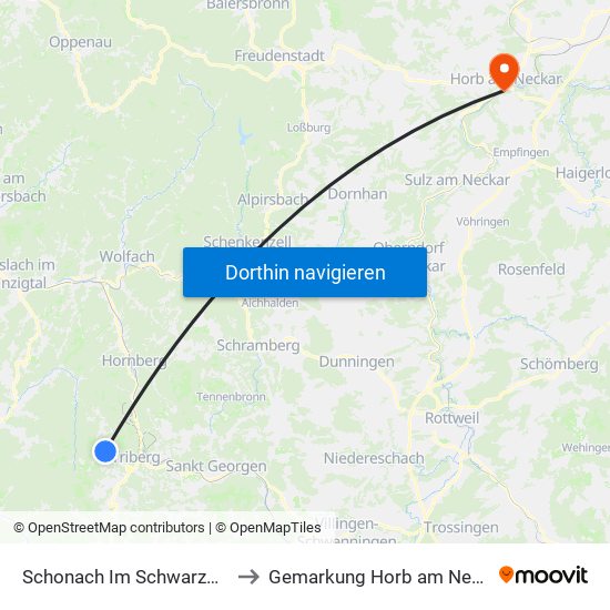 Schonach Im Schwarzwald to Gemarkung Horb am Neckar map
