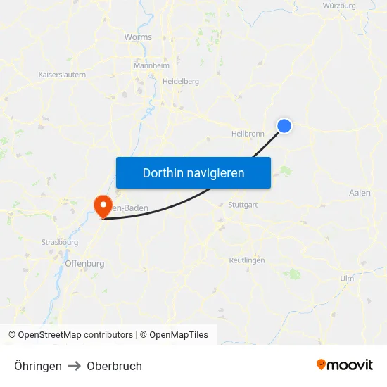 Öhringen to Oberbruch map