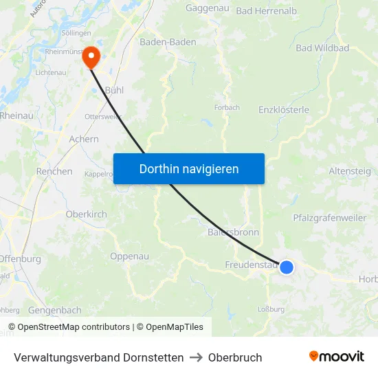 Verwaltungsverband Dornstetten to Oberbruch map