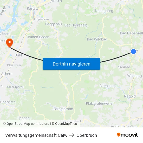 Verwaltungsgemeinschaft Calw to Oberbruch map