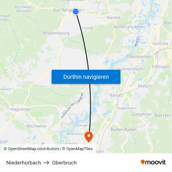 Niederhorbach to Oberbruch map