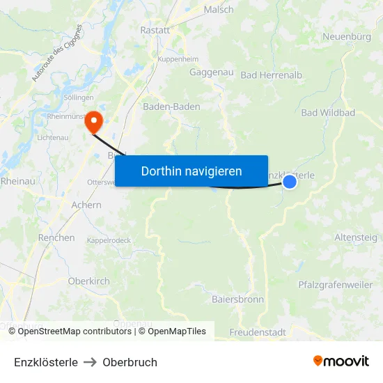 Enzklösterle to Oberbruch map