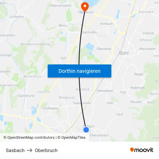 Sasbach to Oberbruch map