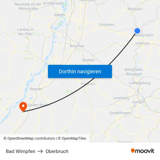Bad Wimpfen to Oberbruch map