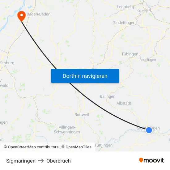 Sigmaringen to Oberbruch map