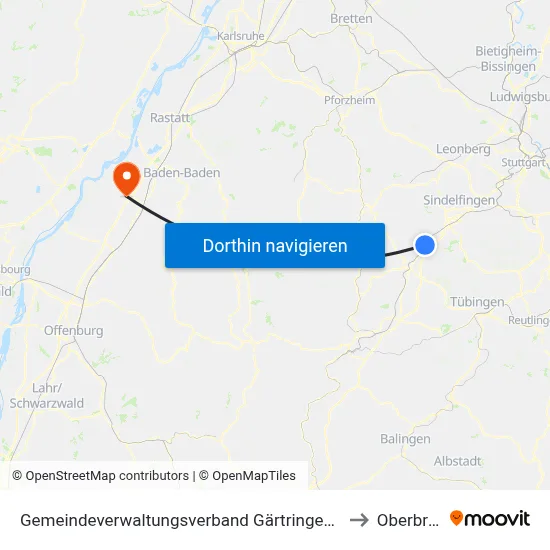 Gemeindeverwaltungsverband Gärtringen/Ehningen to Oberbruch map