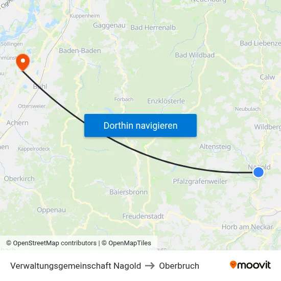 Verwaltungsgemeinschaft Nagold to Oberbruch map