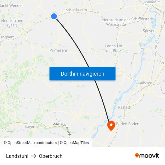 Landstuhl to Oberbruch map