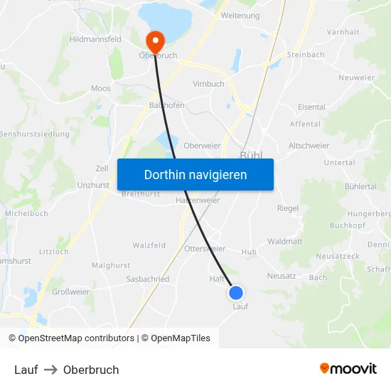 Lauf to Oberbruch map