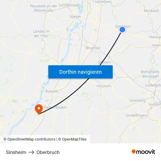 Sinsheim to Oberbruch map
