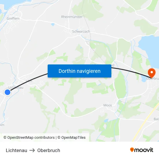 Lichtenau to Oberbruch map