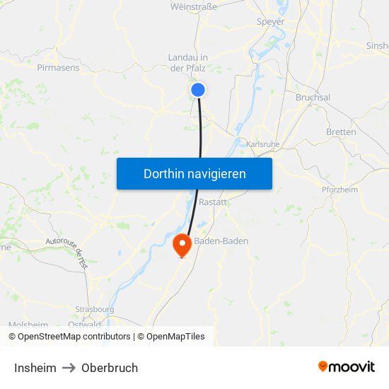 Insheim to Oberbruch map