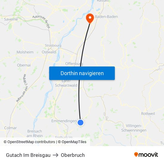 Gutach Im Breisgau to Oberbruch map