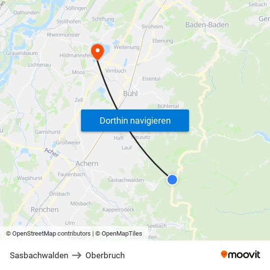 Sasbachwalden to Oberbruch map