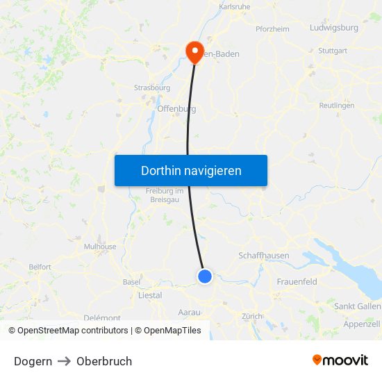 Dogern to Oberbruch map