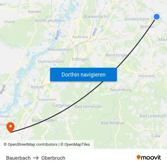Bauerbach to Oberbruch map