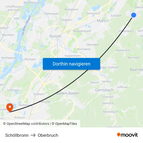 Schöllbronn to Oberbruch map