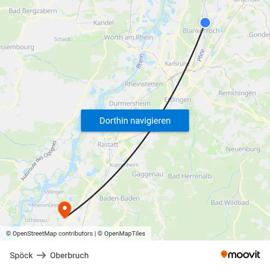 Spöck to Oberbruch map