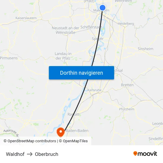 Waldhof to Oberbruch map