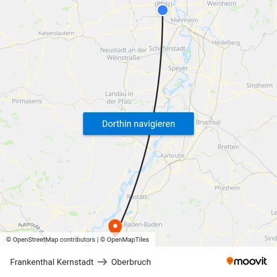 Frankenthal Kernstadt to Oberbruch map