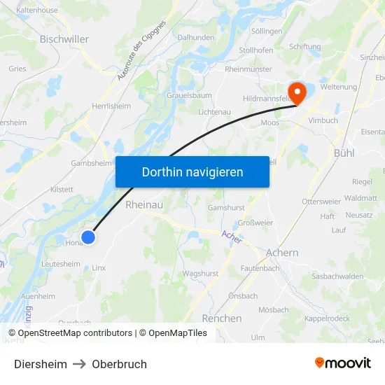 Diersheim to Oberbruch map