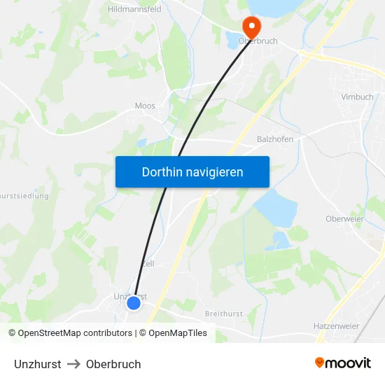 Unzhurst to Oberbruch map