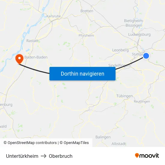 Untertürkheim to Oberbruch map