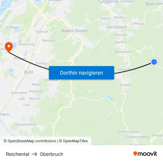 Reichental to Oberbruch map
