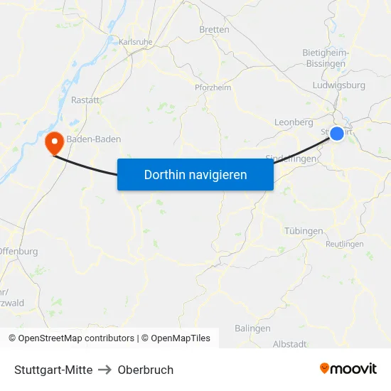Stuttgart-Mitte to Oberbruch map