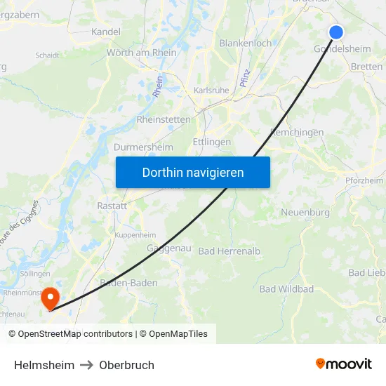 Helmsheim to Oberbruch map